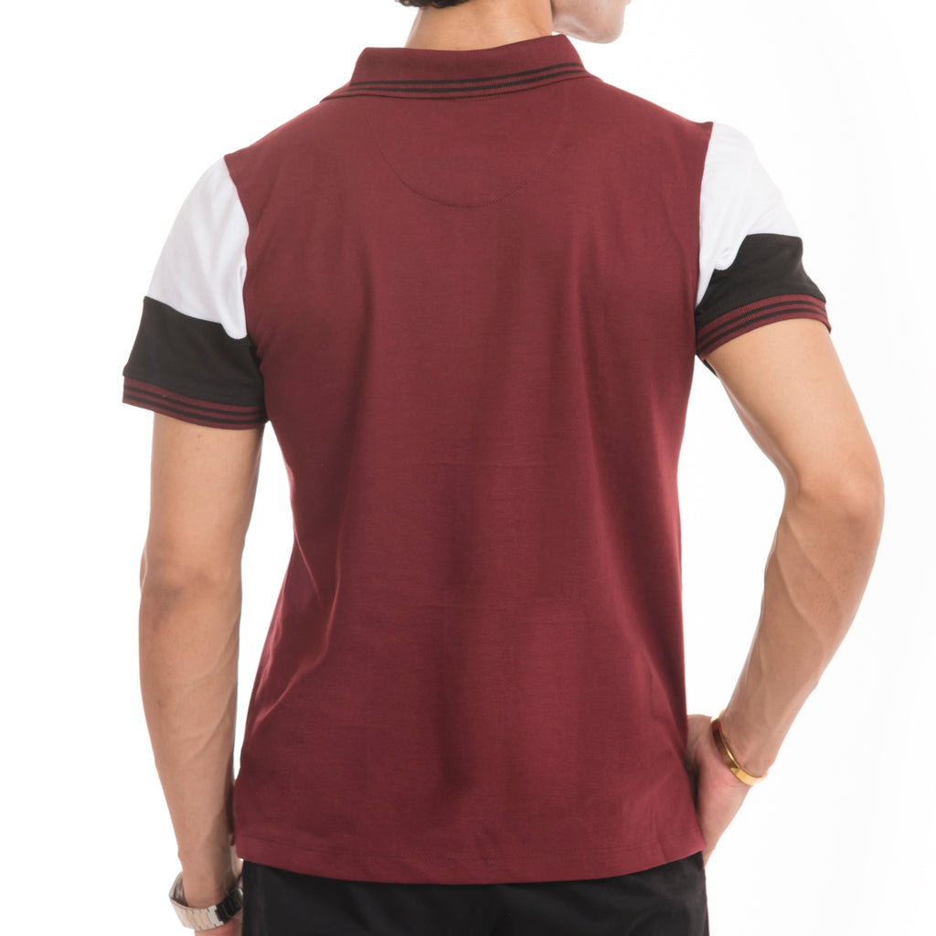 The Signature Cut & Sew Polo - Maroon/White