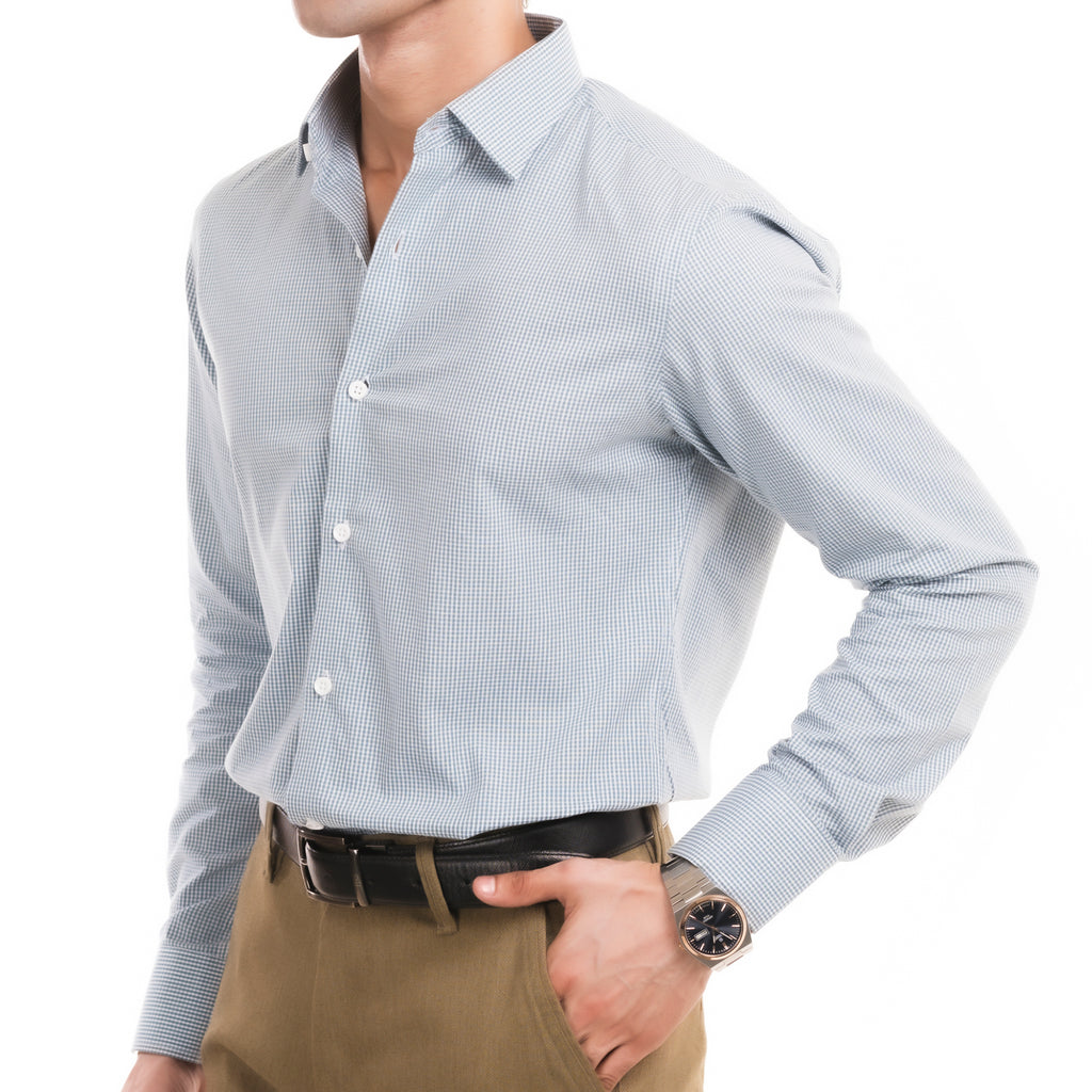 Micro-Checkered Formal Shirt - Grey/White