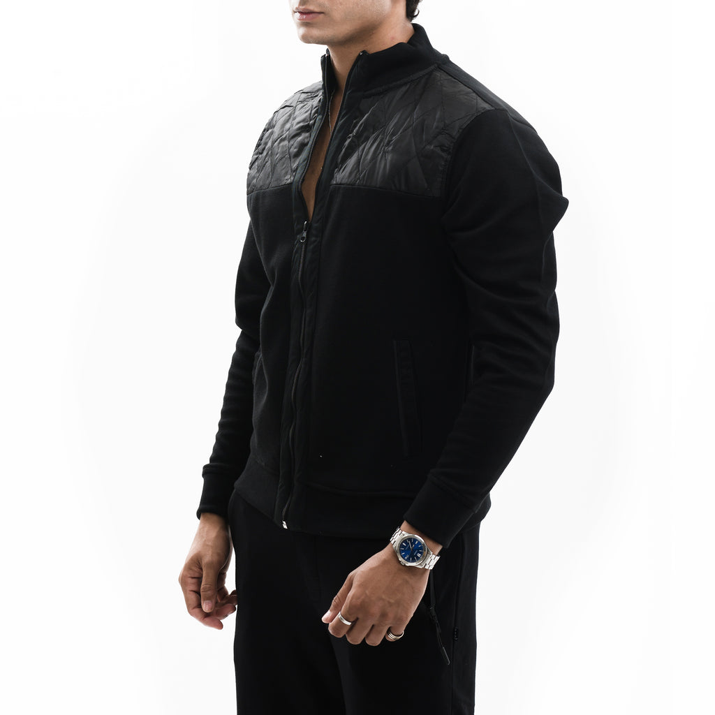 Contrast Quilted Jacket-Black