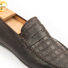 Load image into Gallery viewer, Croc-emboosed Penny Moccasins - Dark Brown