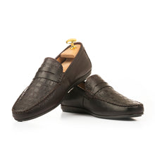 Load image into Gallery viewer, Croc-emboosed Penny Moccasins - Dark Brown