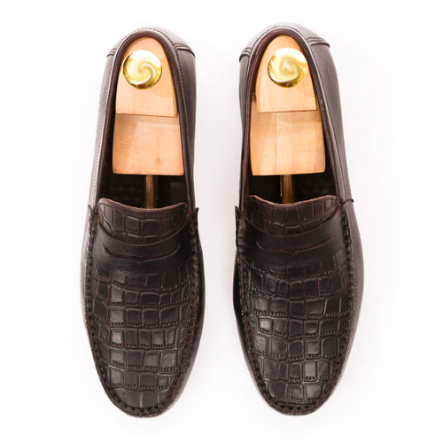 Croc-emboosed Penny Moccasins - Dark Brown