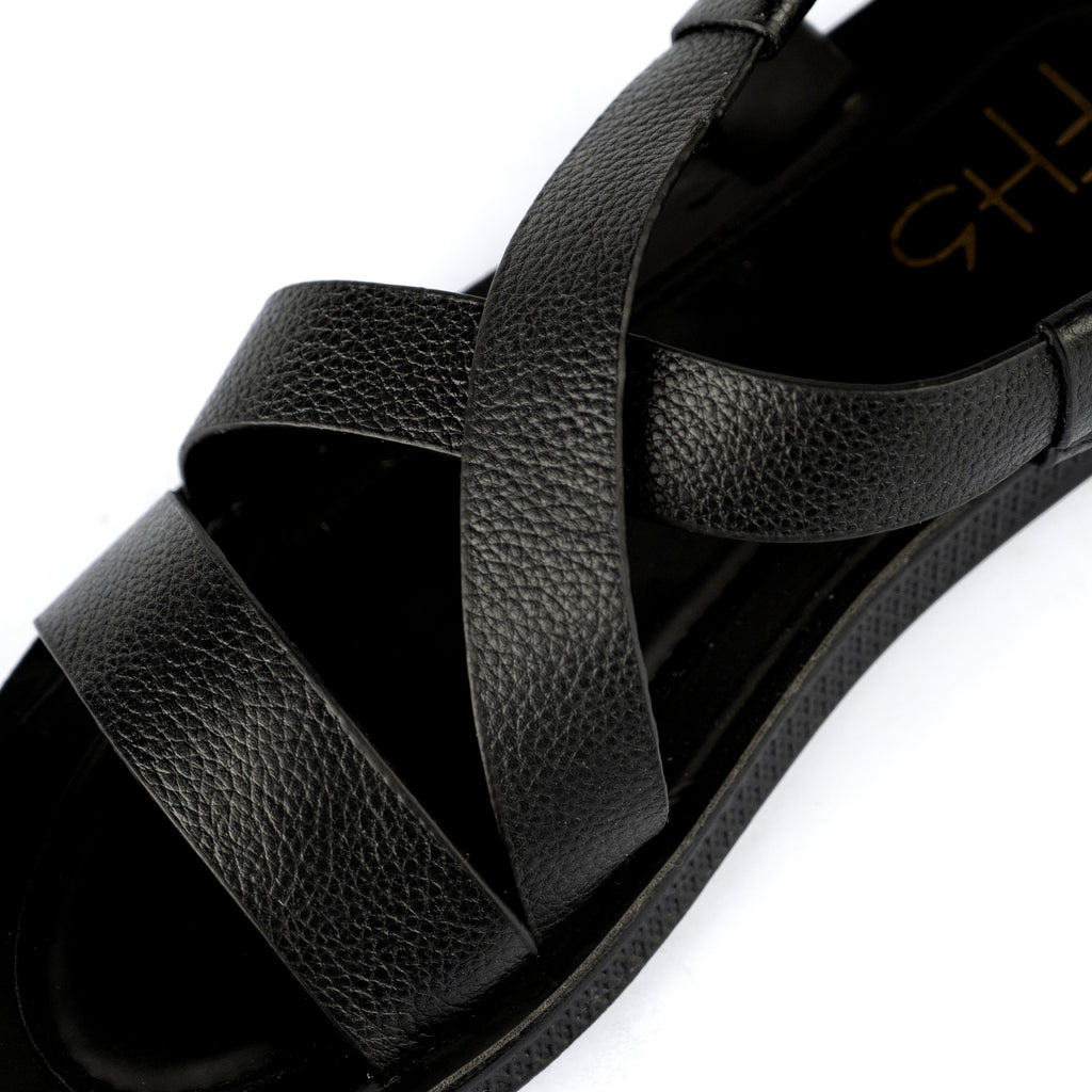 Casual Strapped Leather Sandals-Black