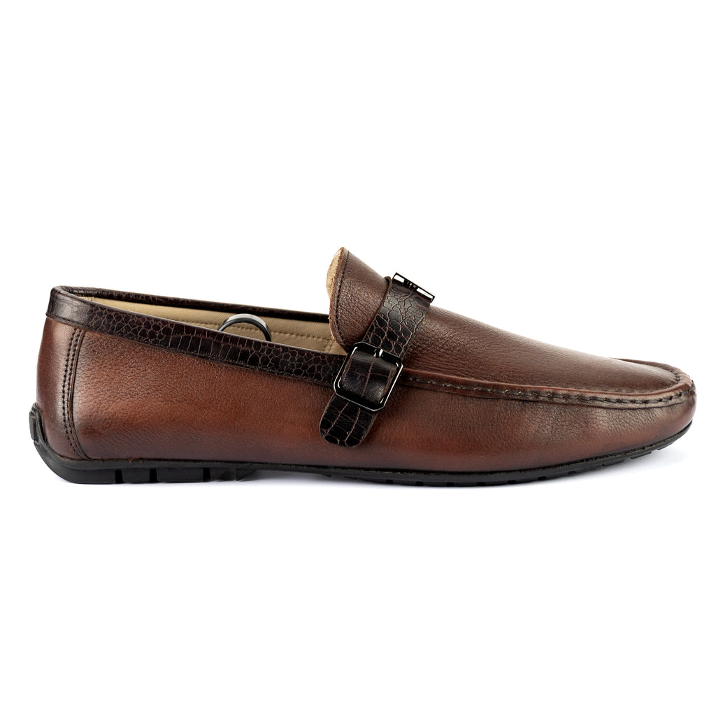 Crocodile Strapped Moccasins-Brown