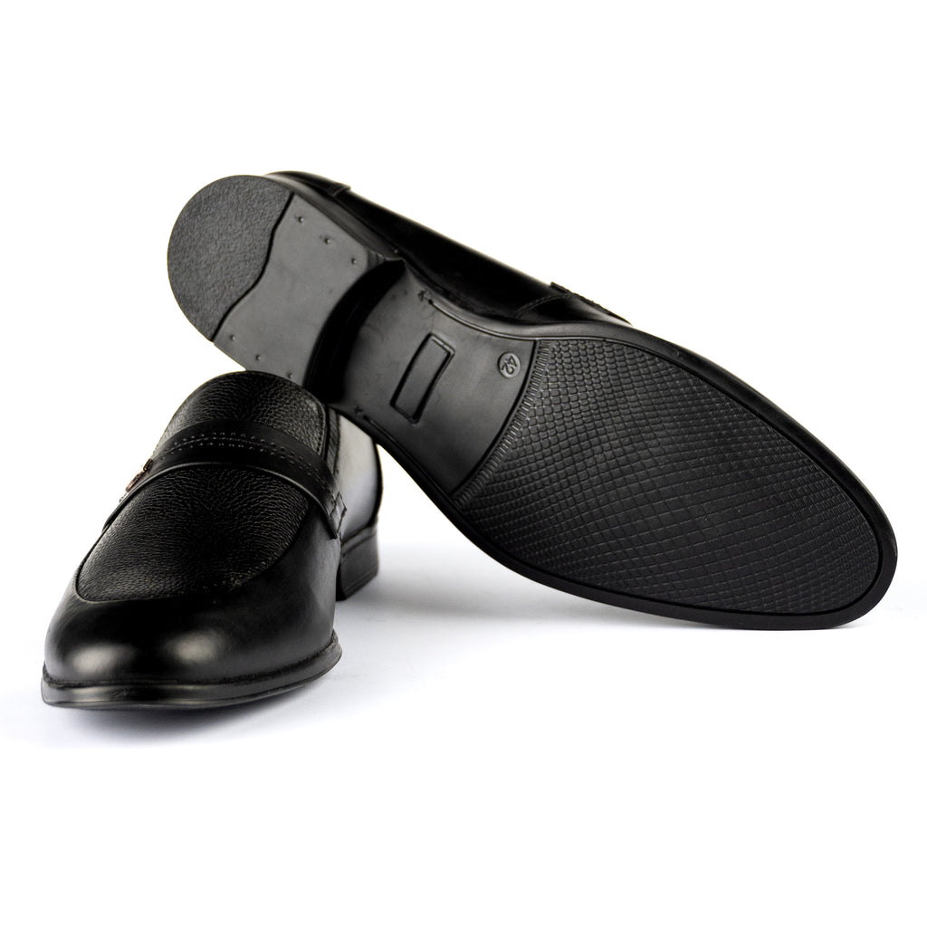 Stitched Strapped Loafers-Black