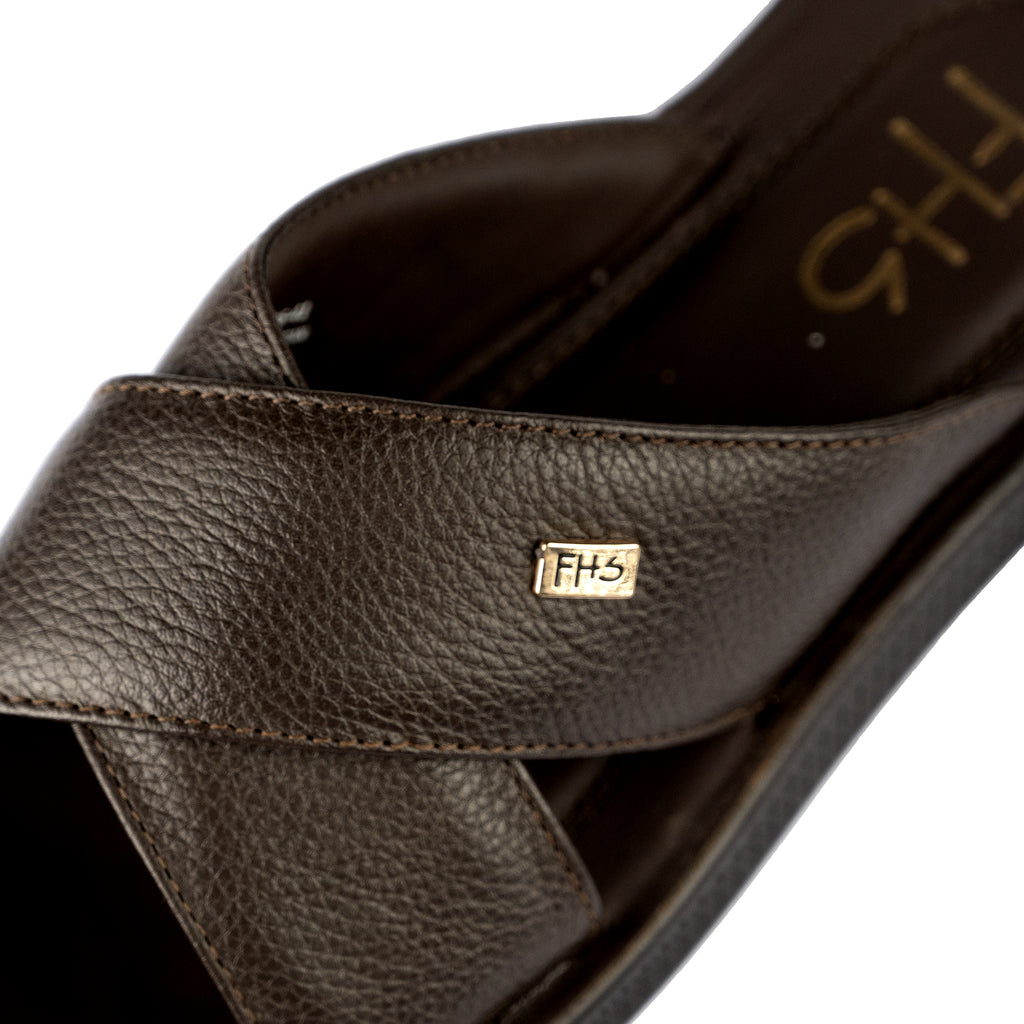Casual Strapped Leather Slippers-Brown