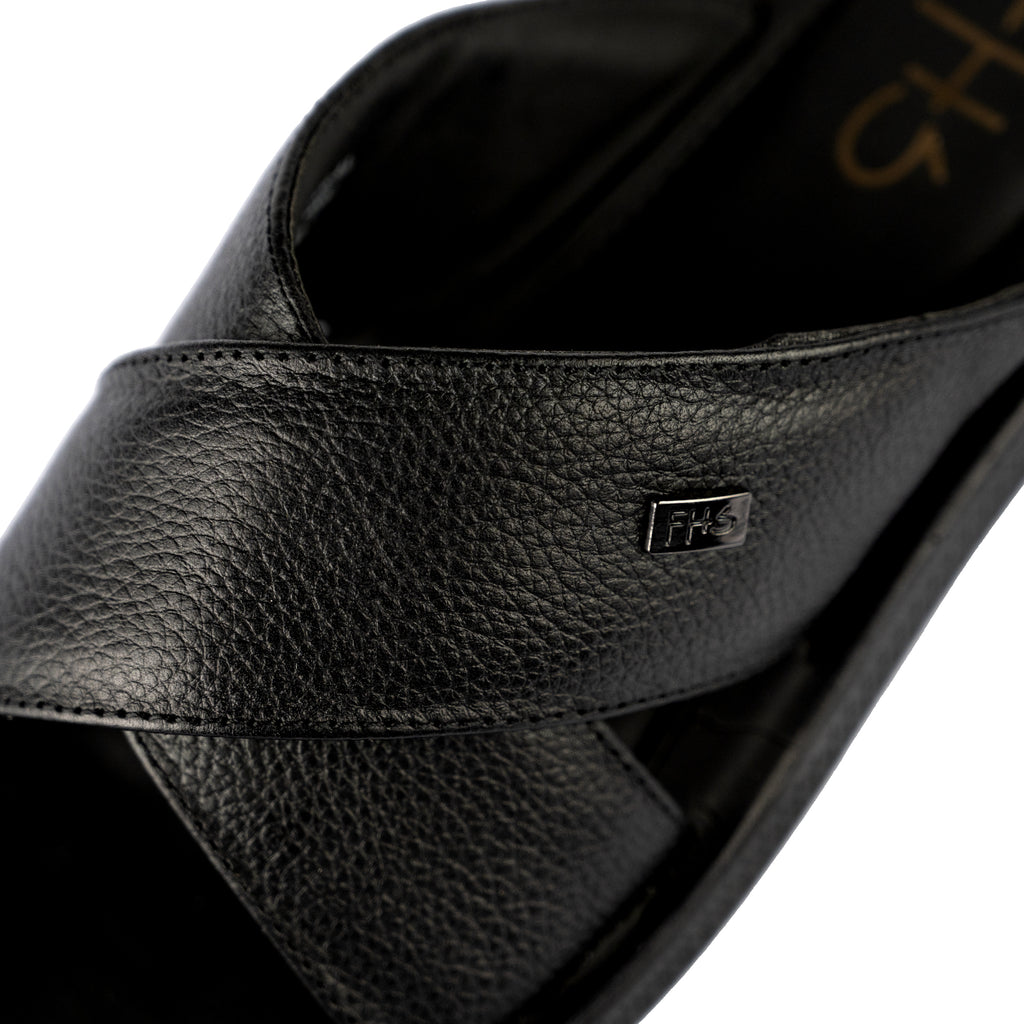 Casual Strapped Leather Slippers-Black