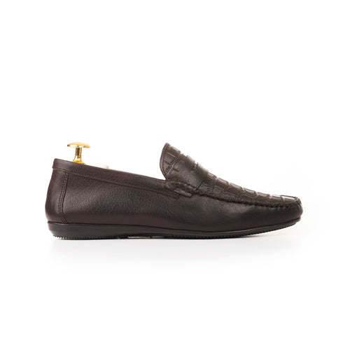 Croc-emboosed Penny Moccasins - Dark Brown