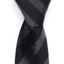 Load image into Gallery viewer, Silky Black Striped Tie