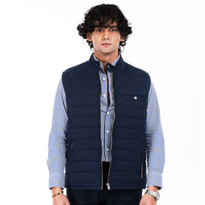 Sleek Gilet Sleeveless Jacket - Navy