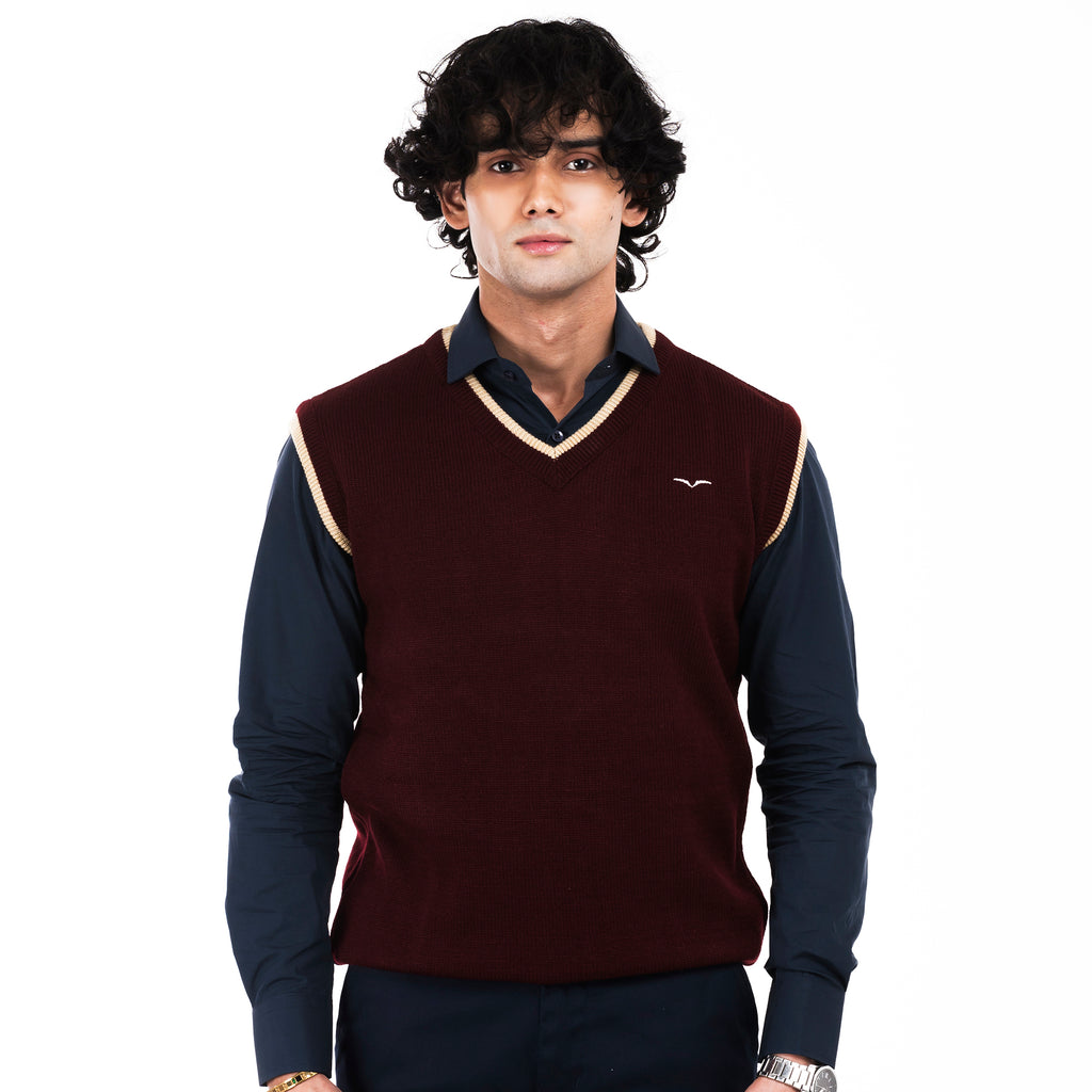 V-Neck Sleeveless Sweater-Maroon