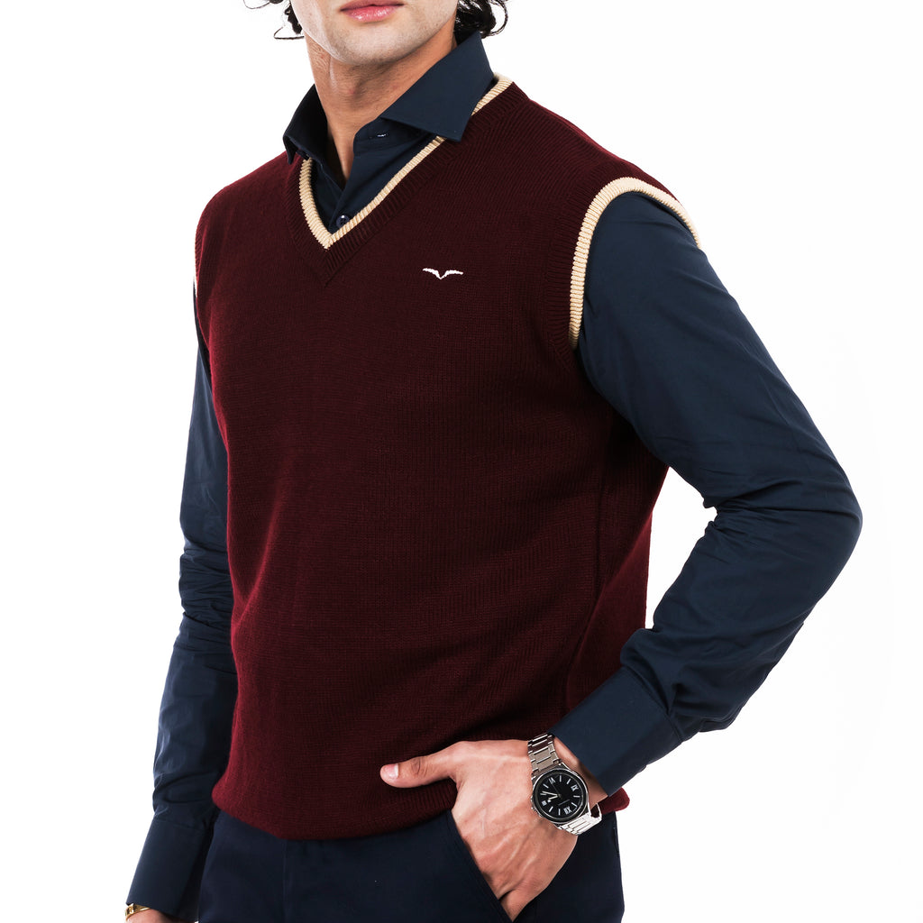V-Neck Sleeveless Sweater-Maroon