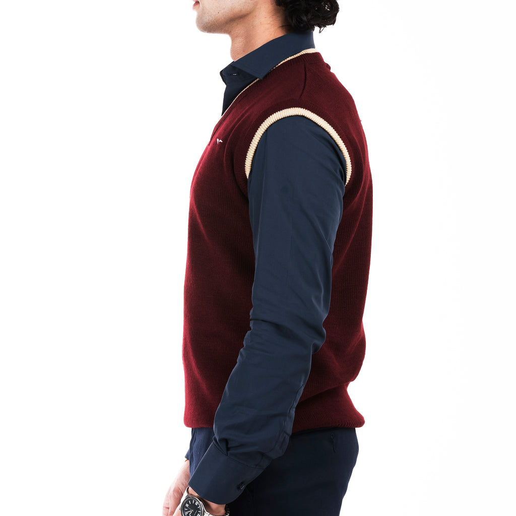 V-Neck Sleeveless Sweater-Maroon