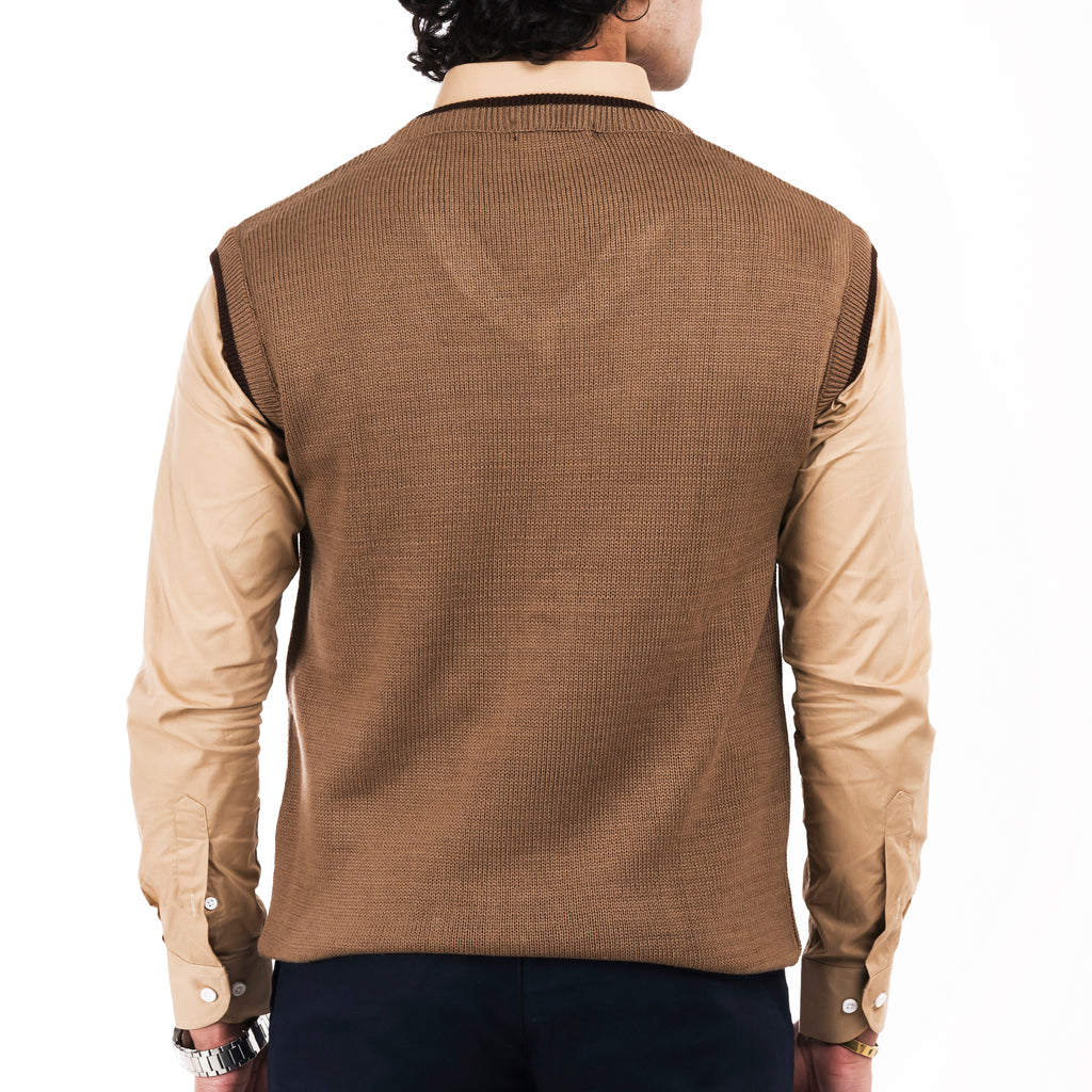 V-Neck Sleeveless Sweater-Khaaki