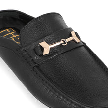 Load image into Gallery viewer, Gold Arrow Buckled Half Mocassins-Black
