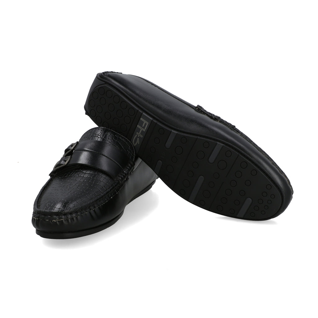 Crocodile Embosed Strapped Moccasins