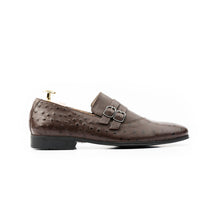 Load image into Gallery viewer, Ostrich Embossed Double Monk Loafers - Brown
