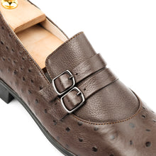 Load image into Gallery viewer, Ostrich Embossed Double Monk Loafers - Brown