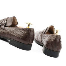 Load image into Gallery viewer, Ostrich Embossed Double Monk Loafers - Brown