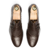 Ostrich Embossed Double Monk Loafers - Brown