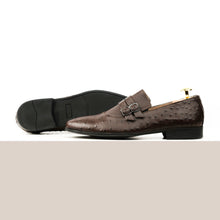 Load image into Gallery viewer, Ostrich Embossed Double Monk Loafers - Brown