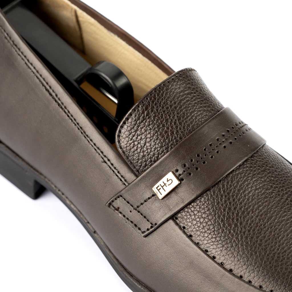 Stitched Strapped Loafers-Brown