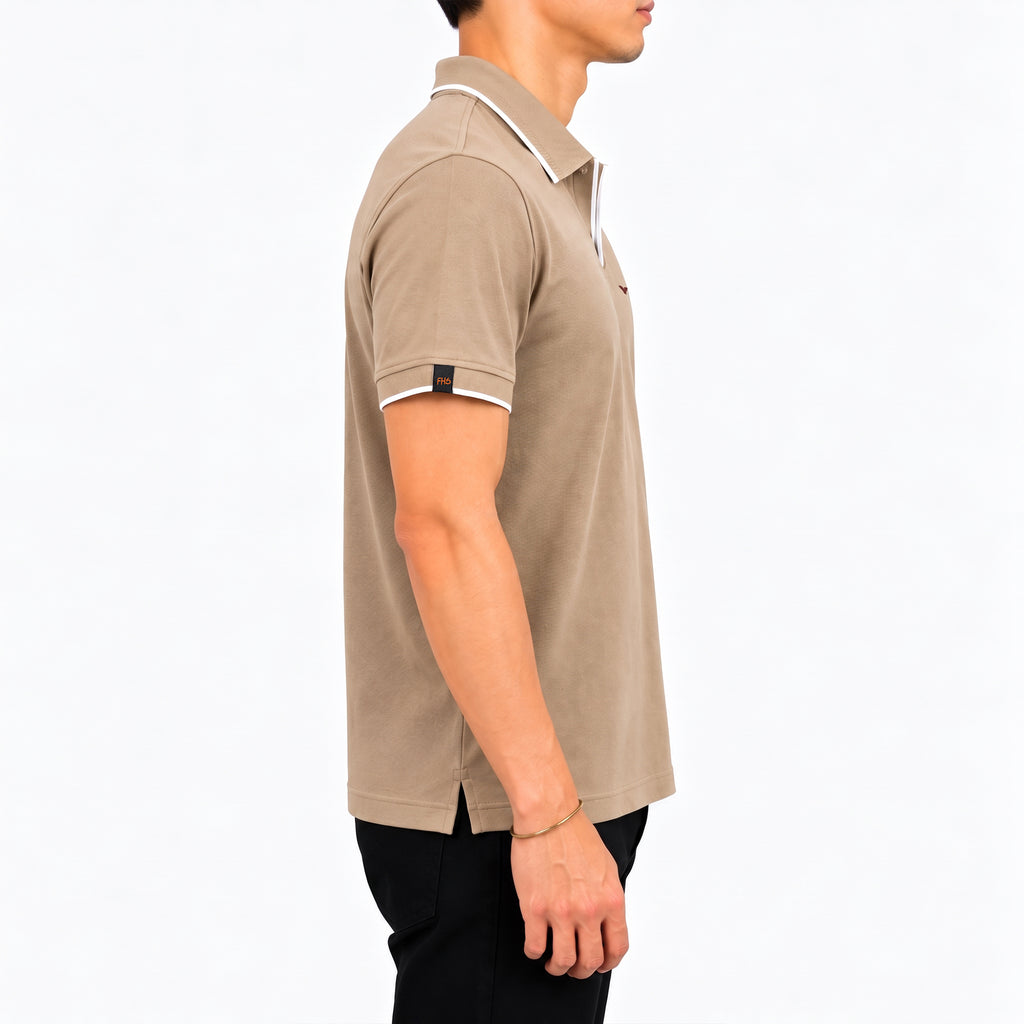 Jacquard Collar Polo - Fawn