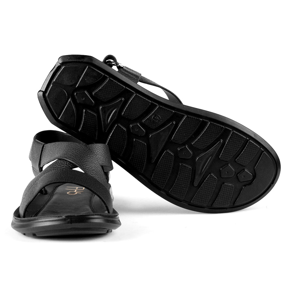 Casual Strapped Leather Sandals-Black