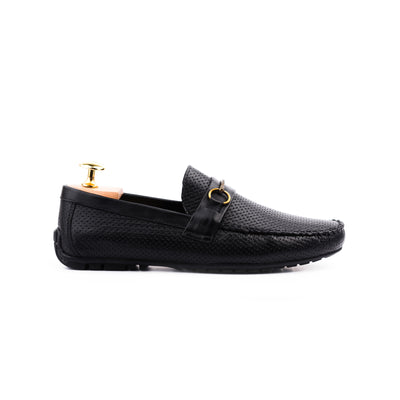 Basket-weave Patterned Moccasins - Black