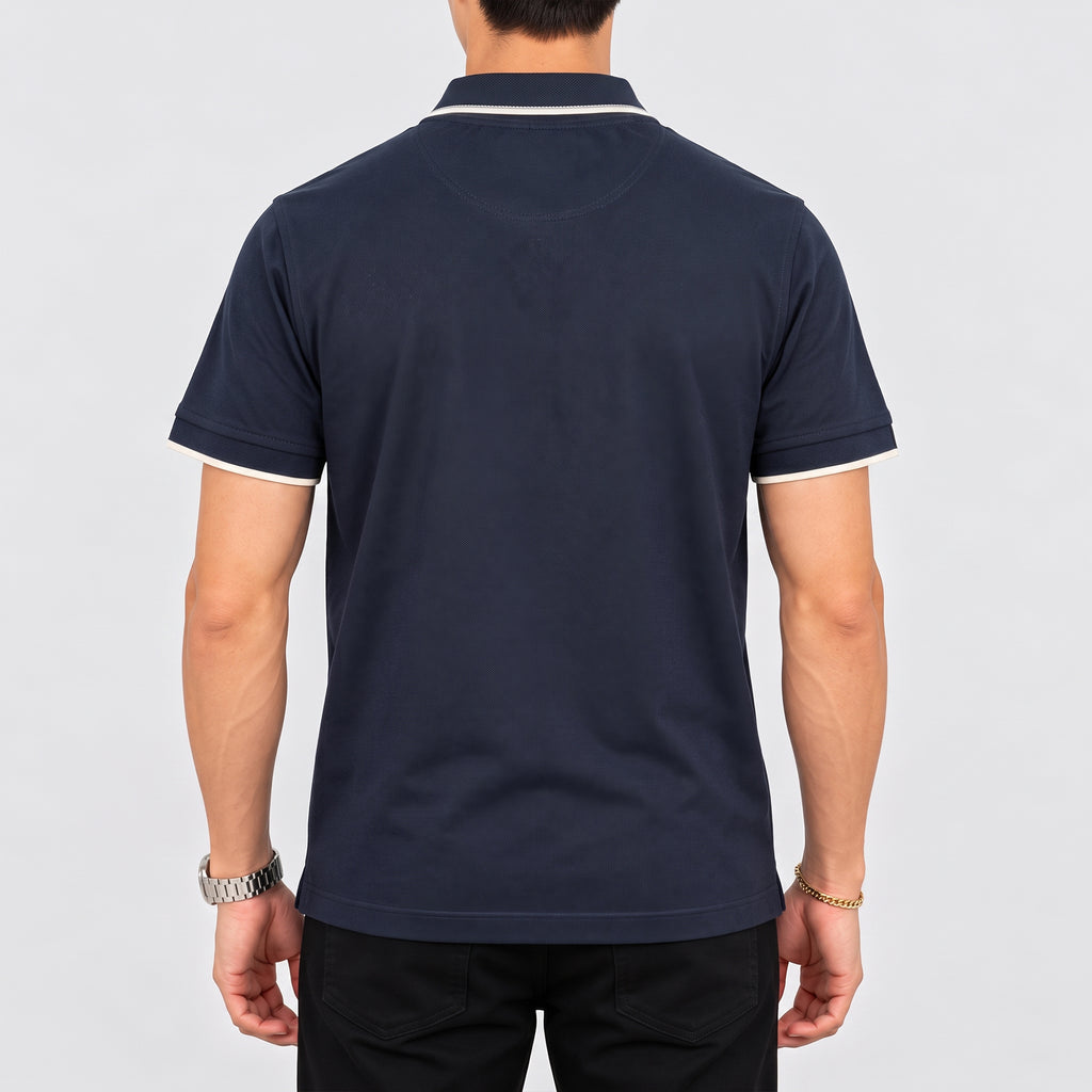 Jacquard Collar Polo - Navy