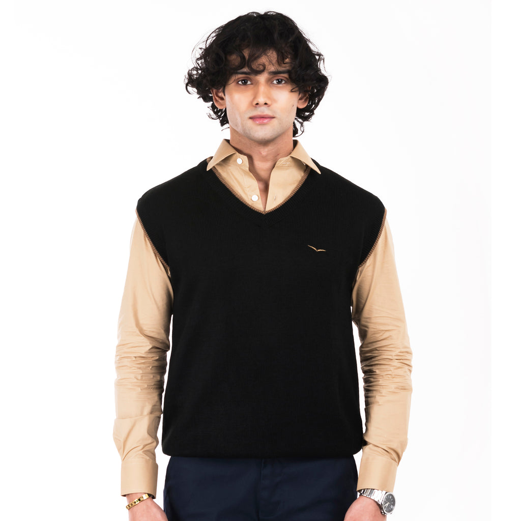 V-Neck Sleeveless Sweater-Black