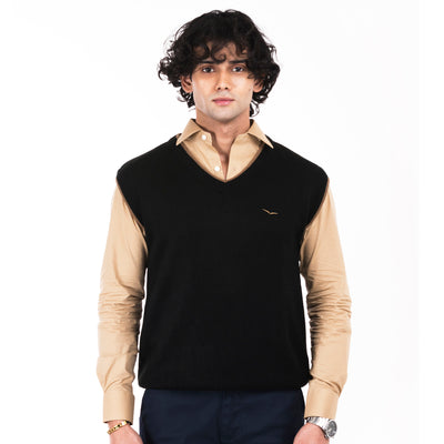 V-Neck Sleeveless Sweater-Black