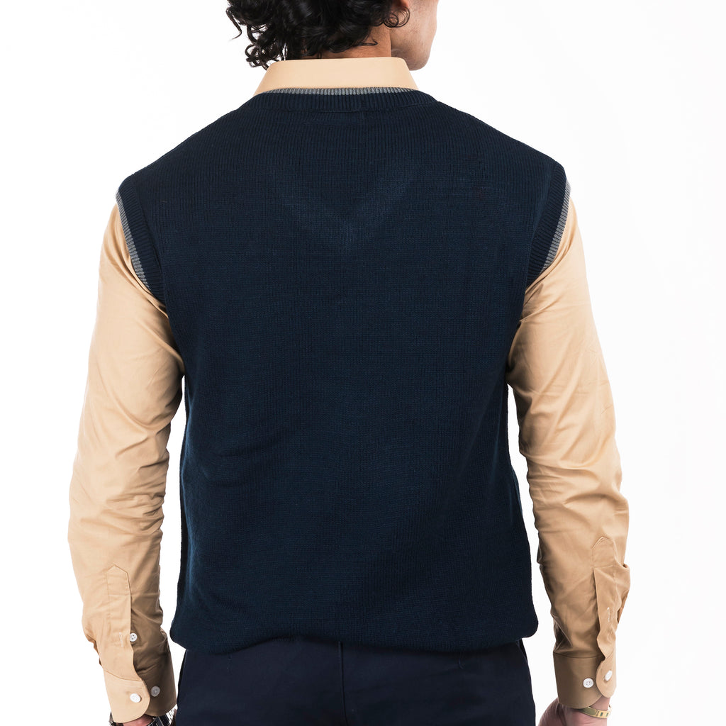 V-Neck Sleeveless Sweater-Navy