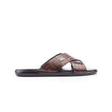 Load image into Gallery viewer, X-Strap Croc-Embossed Luxury Slippers - Brown