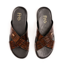 Load image into Gallery viewer, X-Strap Croc-Embossed Luxury Slippers - Brown