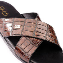 Load image into Gallery viewer, X-Strap Croc-Embossed Luxury Slippers - Brown