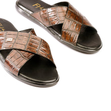 Load image into Gallery viewer, X-Strap Croc-Embossed Luxury Slippers - Brown