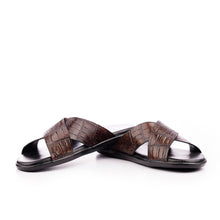 Load image into Gallery viewer, X-Strap Croc-Embossed Luxury Slippers - Brown