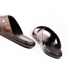 Load image into Gallery viewer, X-Strap Croc-Embossed Luxury Slippers - Brown