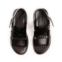 Load image into Gallery viewer, Crocodile Embossed Leather Sandals - Black