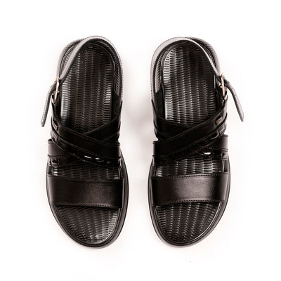 Crocodile Embossed Leather Sandals - Black