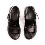 Crocodile Embossed Leather Sandals - Black