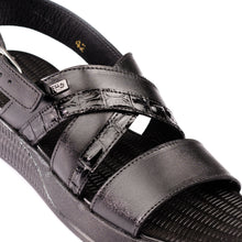 Load image into Gallery viewer, Crocodile Embossed Leather Sandals - Black