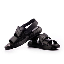 Load image into Gallery viewer, Crocodile Embossed Leather Sandals - Black