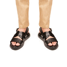 Load image into Gallery viewer, Crocodile Embossed Leather Sandals - Black