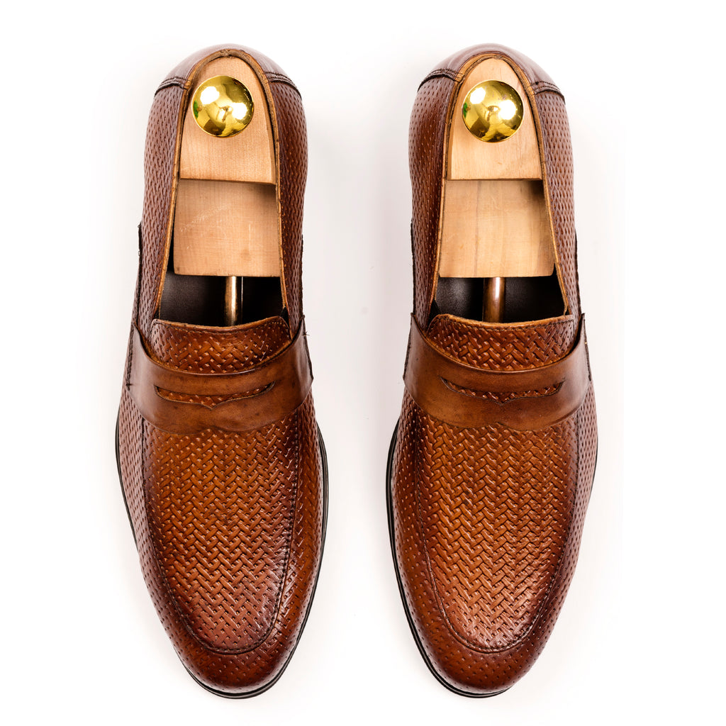 Woven Penny Loafers - Tan