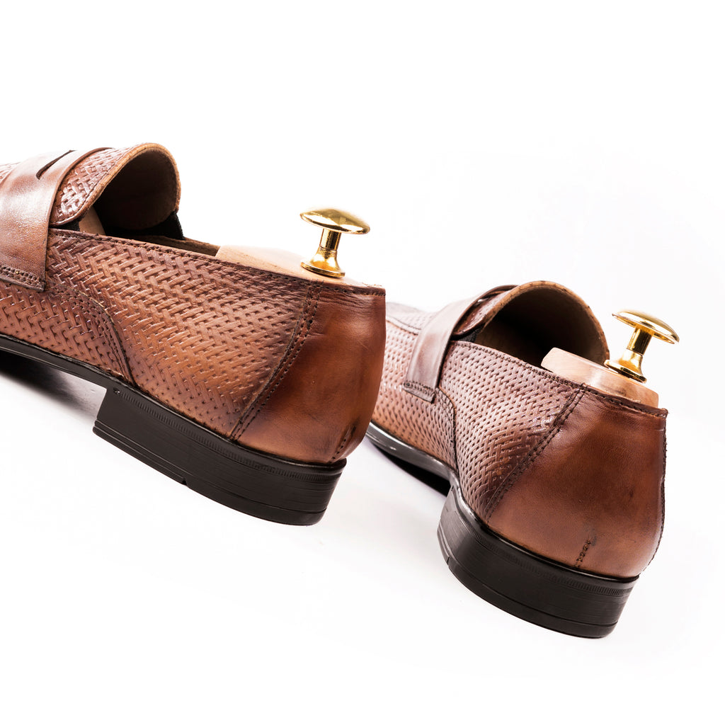 Woven Penny Loafers - Tan
