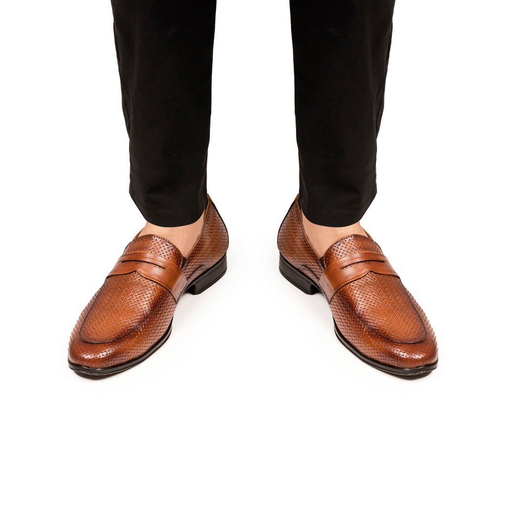 Woven Penny Loafers - Tan