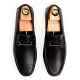 Crocodile Embossed Mocassins-Black