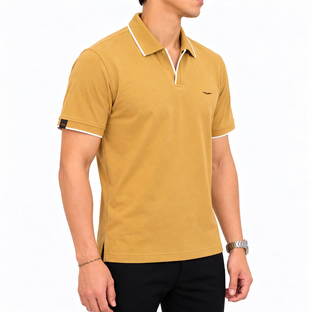 Jacquard Collar Polo - Mustard